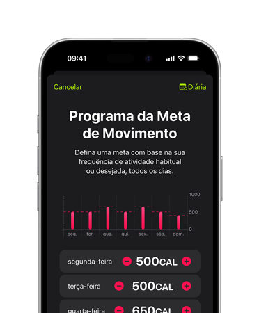 A tela de um iPhone 16 mostra o Programa da Meta de Movimento