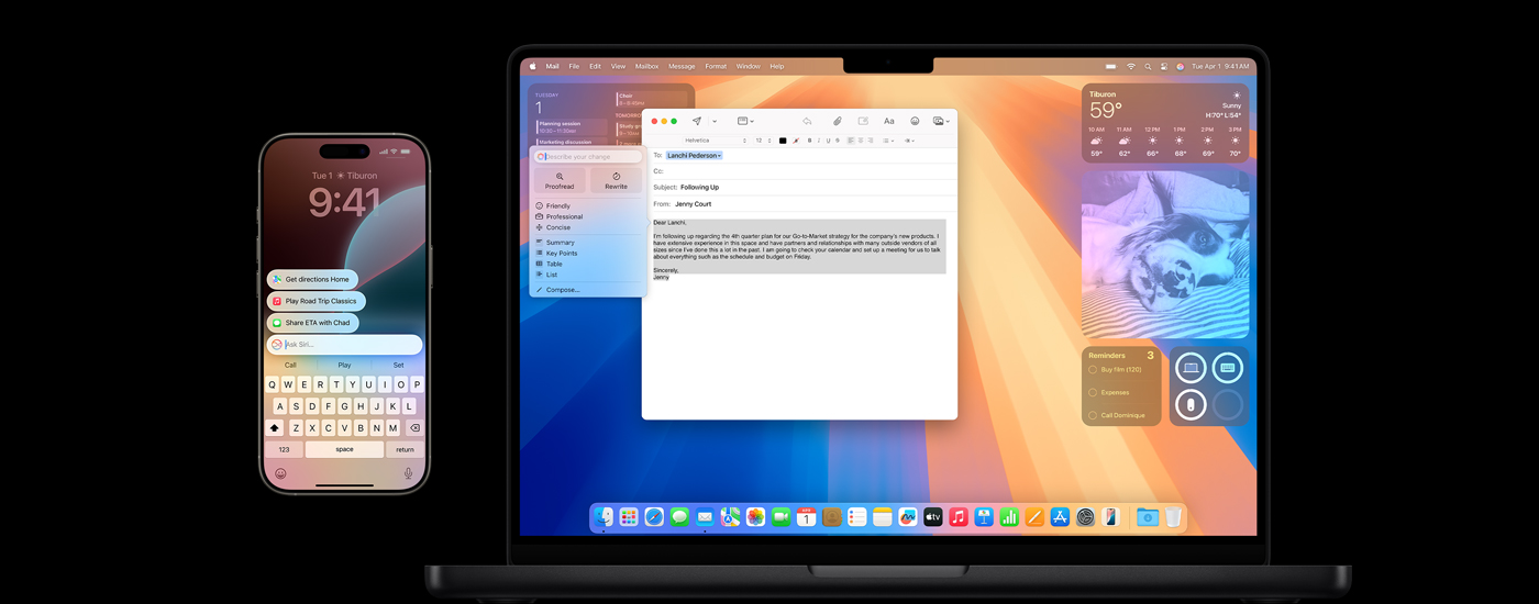 Un iPhone y un Mac que muestran Apple Intelligence.