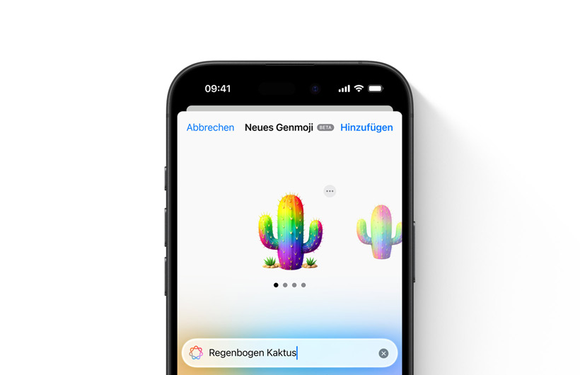 Vorschau eines individuellen Genmojis, basierend auf der Eingabe „Regenbogen Kaktus“