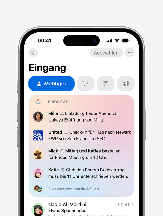 Ein Display zeigt Priorisierte Nachrichten in Mail