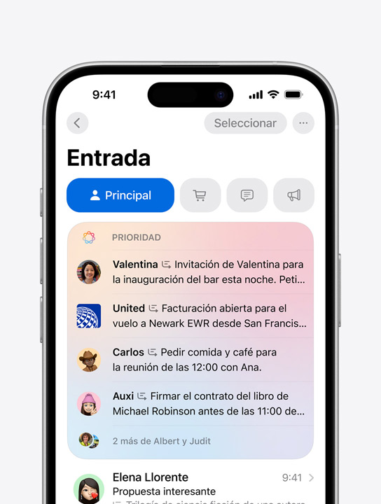 Pantalla que muestra los mensajes prioritarios en Mail