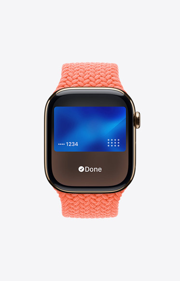 Apple Card wird mit Apple Pay auf einer Apple Watch Series 10 verwendet.