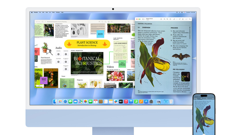Un iMac e un iPhone con contenuti vivaci.