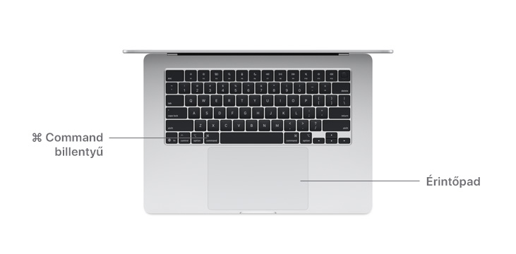 Az M4 chipes MacBook Air Command billentyűje és érintőpadja Íróasztal nézetben.
