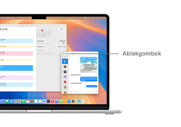 A macOS navigációs lehetőségeiről készült bemutató, benne az ablakgombokkal.