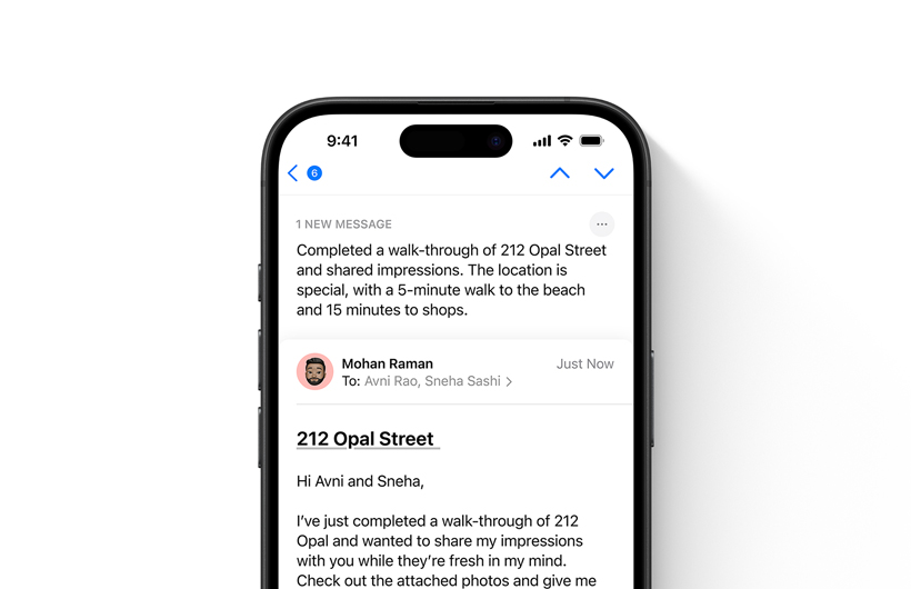 An email in the Mail app is shown with a summary you can read at the top.