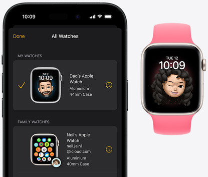 An iPhone next to an Apple Watch.