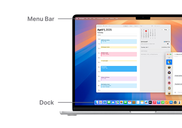 A tour of macOS navigation, like the Menu Bar at the top of the MacBook device display screen and Dock.