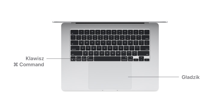 Widok przycisku klawisza Command i gładzika MacBooka Air M4.