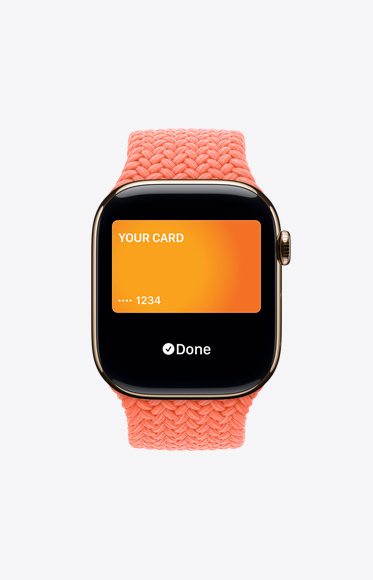 Un card Apple fiind utilizat prin Apple Pay pe un Apple Watch Series 10.