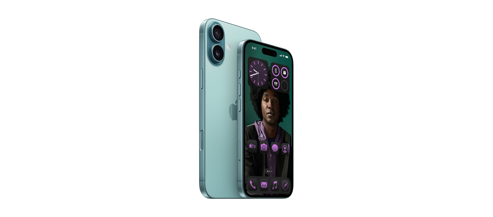 6,7-palcový iPhone 16 Plus a 6,1-palcový iPhone 16 v modrozelenej farbe