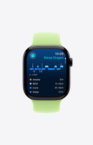 Sleep Stages within the Sleep app showing how much time someone spent awake and in REM, core and deep sleep.