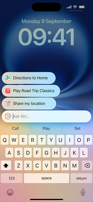 iPhone displaying redesigned Siri and Type to Siri capability.