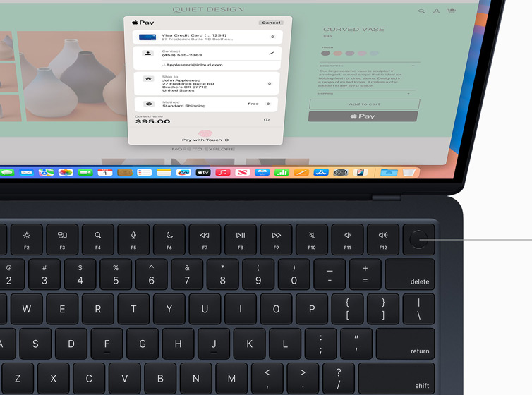 MacBook Air showing user authorising payment for online shopping purchase using Touch ID