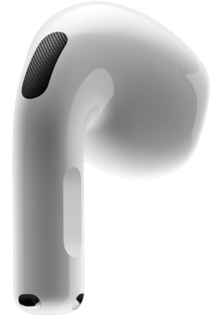 AirPods 4 تعرض الجهة الخلفية من سماعة AirPods 4، مع إشارة إلى الجذع مع مستشعر الضغط.