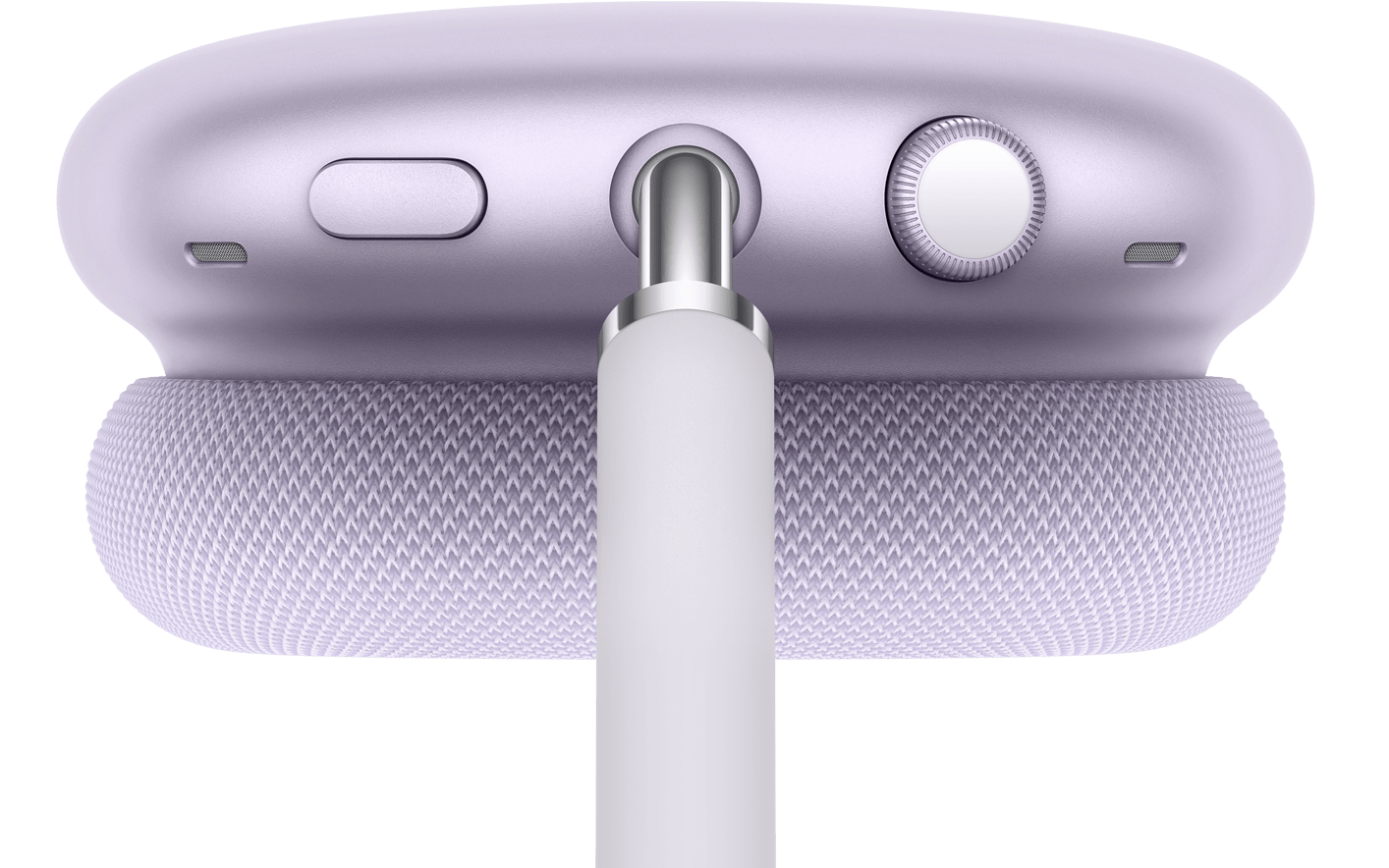 رسم يوضح نمط شفافية الصوت مع خط يشير إلى زر ضبط الضجيج في AirPods Max
