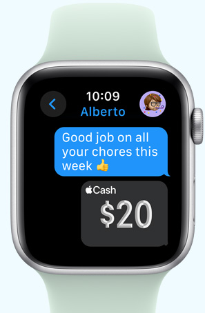 An Apple Watch with a message congratulating a child on doing a good job with their chores.