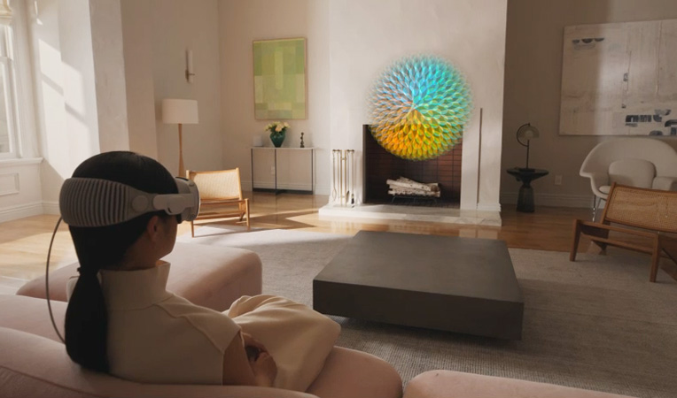 Apple Vision Pro wearer using the Mindfulness app