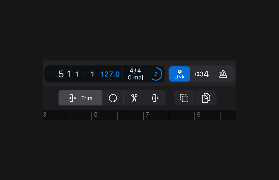 A close crop of the transport bar showing the Ableton link interface.