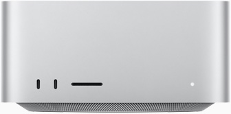Un Mac Studio mostrato di fronte.