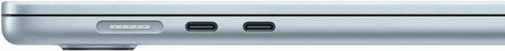 صورة للجانب الأيسر من MacBook Air مع منفذ MagSafe و2 من منافذ ثندربولت 4